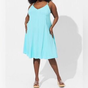 Torrid Midi Rayon Slub V Neck Cami Beach Dress Blue Radiance Size 0/Large NWT
